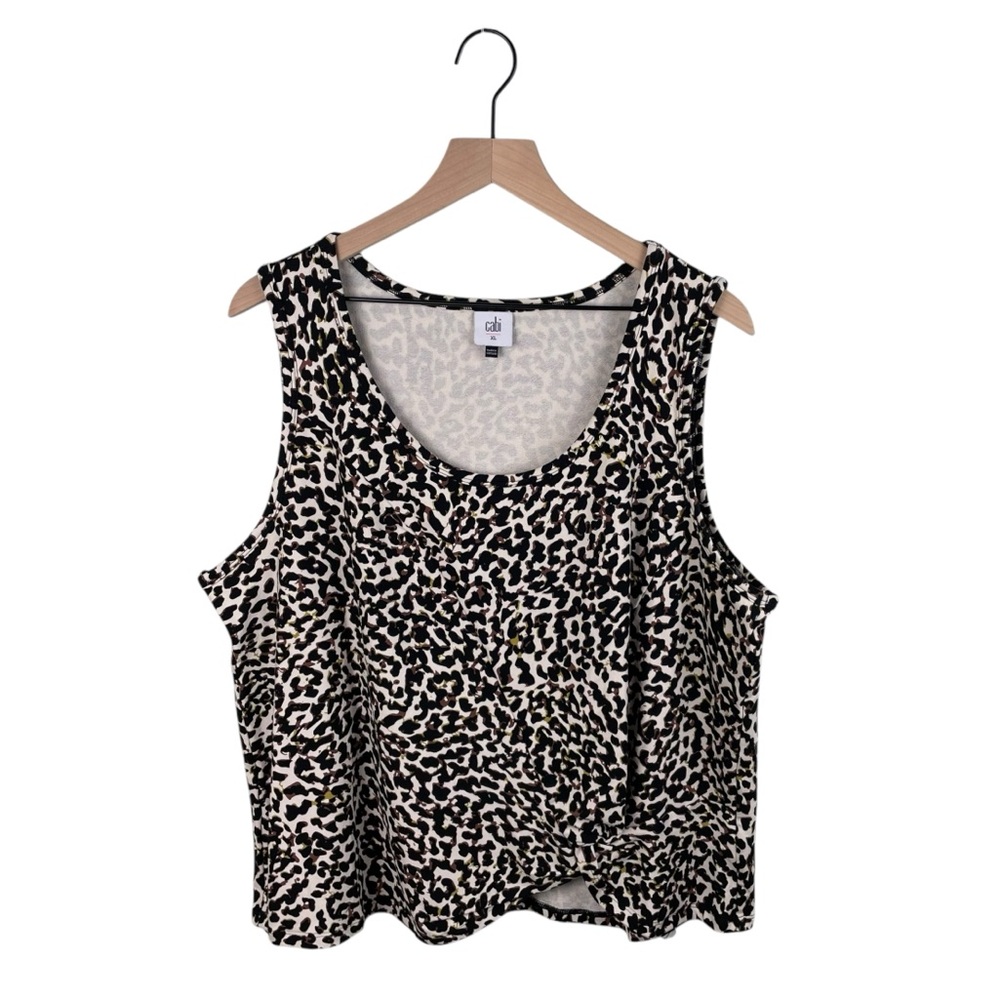 CAbi 5759 Knotty Tank Top Leopard Print Size XL Sleeveless Gathered Front Modal
